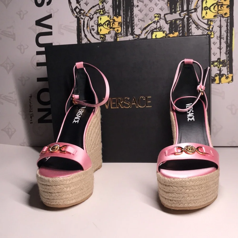 New Authentic Versace Satin Wedges – Glamorous Crystal Detail